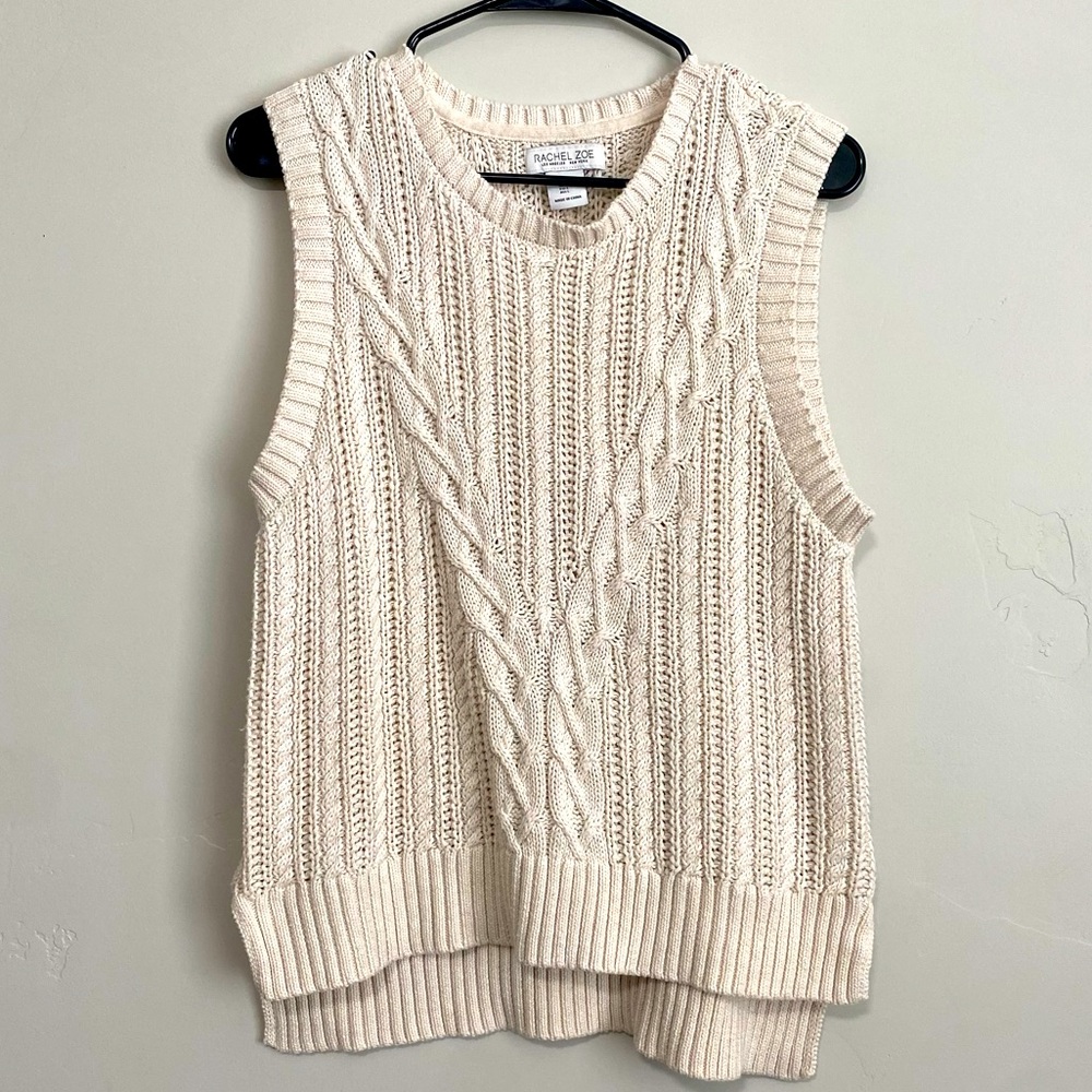 Cable Knit Sweater Vest | V-neck | cotton blend | knitted sweater| RACHEL ZOE